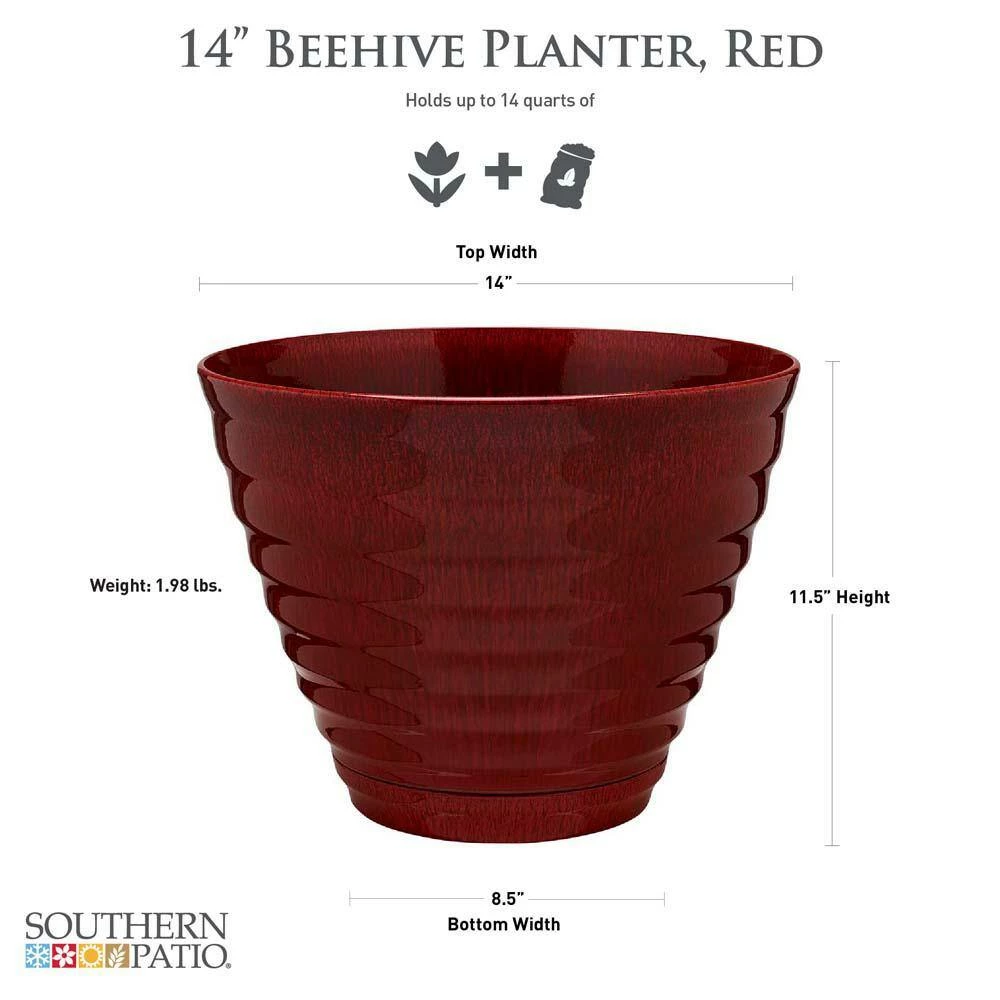Southern Patio Beehive 14 in. x 11.5 in. Red Resin Planter with Saucer 5 Southern Patio Beehive 14 in. x 11.5 in. Red Resin Planter with Saucer - Image 3