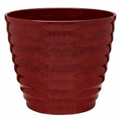Southern Patio Beehive 14 in. x 11.5 in. Red Resin Planter with Saucer