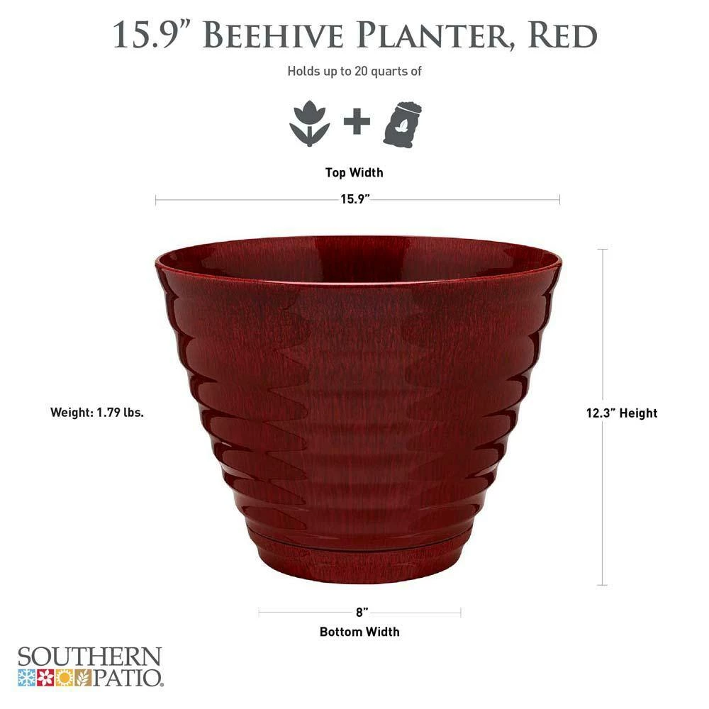 Southern Patio Beehive Large 16 in. x 12.3 in. Red High Density Resin Planter with Saucer 5 Southern Patio Beehive Large 16 in. x 12.3 in. Red High Density Resin Planter with Saucer - Image 3