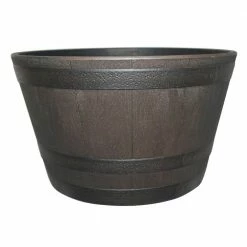 Achla Designs Shop 23 Southern Patio 25 in. Dia x 14.57 in. H Rustic Oak High-Density Resin Whiskey Barrel Planter