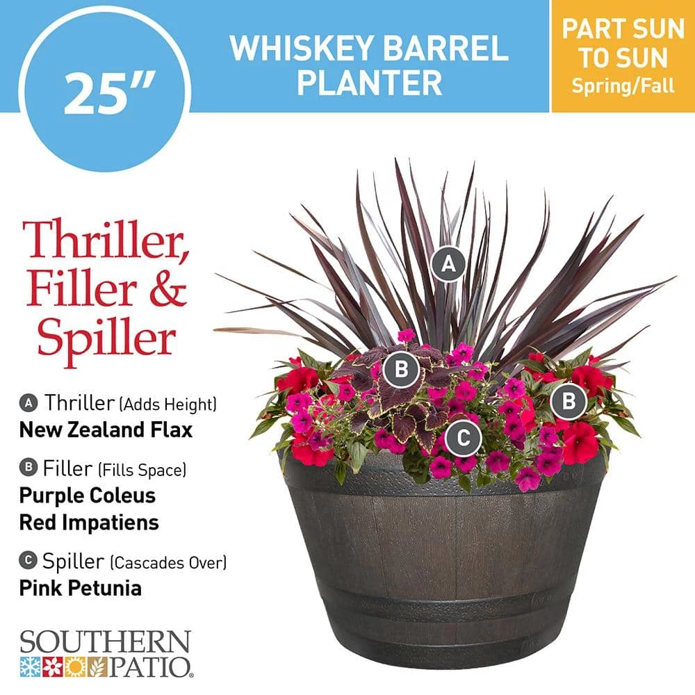 Southern Patio 25 in. Dia x 14.57 in. H Rustic Oak High-Density Resin Whiskey Barrel Planter 6 Southern Patio 25 in. Dia x 14.57 in. H Rustic Oak High-Density Resin Whiskey Barrel Planter - Image 4