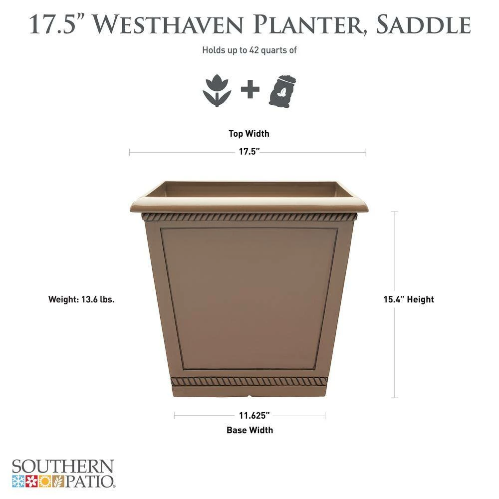 Southern Patio Westhaven Large 17.5 in. x 15.4 in. Saddle Resin Composite Planter 5 Southern Patio Westhaven Large 17.5 in. x 15.4 in. Saddle Resin Composite Planter - Image 3