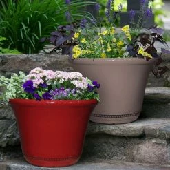 Southern Patio Westbourne Flange Large 22 in. x 15.75 in. Saddle Brown High-Density Resin Planter -Achla Designs Shop saddle southern patio plant pots hdr 020905 33 31 1000