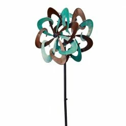 Southern Patio 36 in. H Pinwheel Dual Kinetic Wind Spinner Yard Stake, Teal and Copper -Achla Designs Shop southern patio wind spinners ldc 076940a c3 1000