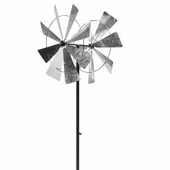 Southern Patio 36 in. H Windmill Dual Kinetic Wind Spinner Yard Stake, Silver -Achla Designs Shop southern patio wind spinners ldc 076957a 4f 1000