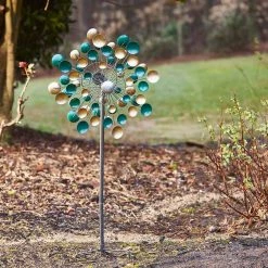 Southern Patio 36 in. H Lots of Dots Dual Kinetic Wind Spinner Yard Stake, Gold and Green -Achla Designs Shop southern patio wind spinners ldc 076964a 77 1000