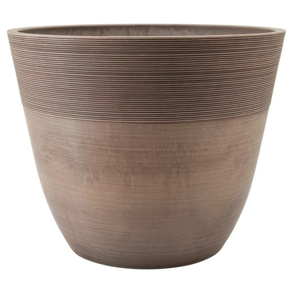 Arcadia Garden Products Etched 13.75 in. x 11 in. Taupe Composite PSW Pot 4 Arcadia Garden Products Etched 13.75 in. x 11 in. Taupe Composite PSW Pot - Image 2