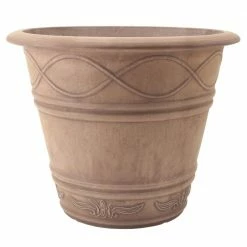 Arcadia Garden Products Western Weave 14-1/2 in. x 11 in. Taupe Composite PSW Pot
