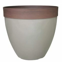 Southern Patio Hornsby Large 15 in. x 13.8 in. Taupe High-Density Resin Planter