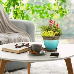 Southern Patio Cadiz 8 in. x 6.5 in. Teal Ceramic Indoor Pot (2-Pack) -Achla Designs Shop teal southern patio plant pots crm 030720p2 31 1000