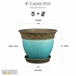 Southern Patio Cadiz 8 in. x 6.5 in. Teal Ceramic Indoor Pot (2-Pack) -Achla Designs Shop teal southern patio plant pots crm 030720p2 40 1000