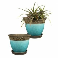 Southern Patio Cadiz 8 in. x 6.5 in. Teal Ceramic Indoor Pot (2-Pack)