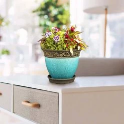 Southern Patio Cadiz 8 in. x 6.5 in. Teal Ceramic Indoor Pot (2-Pack) -Achla Designs Shop teal southern patio plant pots crm 030720p2 d4 1000