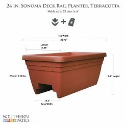 Southern Patio Sonoma 23.8 in. x 11.9 in. Terracotta Resin Deck Rail Planter 12 Southern Patio Sonoma 23.8 in. x 11.9 in. Terracotta Resin Deck Rail Planter -Achla Designs Shop terracotta southern patio railing planters sr2406tc 40 1000