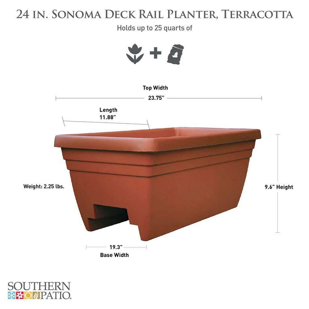 Southern Patio Sonoma 23.8 in. x 11.9 in. Terracotta Resin Deck Rail Planter 5 Southern Patio Sonoma 23.8 in. x 11.9 in. Terracotta Resin Deck Rail Planter - Image 3