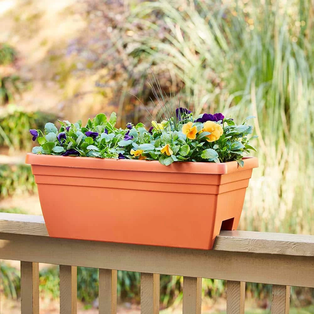 Southern Patio Sonoma 23.8 in. x 11.9 in. Terracotta Resin Deck Rail Planter 4 Southern Patio Sonoma 23.8 in. x 11.9 in. Terracotta Resin Deck Rail Planter - Image 2