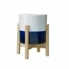 Southern Patio Henrietta 7.8 in. x 7.8 in. White and Blue High-Density Resin Indoor Planter With Wood Stand -Achla Designs Shop white and blue southern patio plant pots hdr 077060a 64 1000