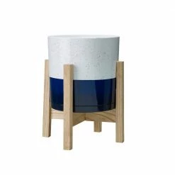 Southern Patio Henrietta 7.8 in. x 7.8 in. White and Blue High-Density Resin Indoor Planter With Wood Stand