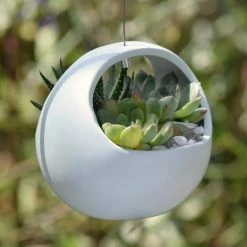 Arcadia Garden Products Basket 4-1/2 in. x 4-1/2 in. Matte White Ceramic Hanging Planter -Achla Designs Shop white matte arcadia garden products hanging planters ap02w 44 1000