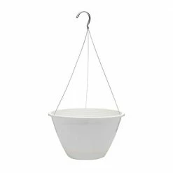 Southern Patio 10 in. White Promotional Outdoor Resin Hanging Planter Basket