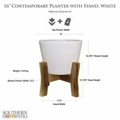 Southern Patio Contemporary Large 16 in. x 19.87 in. White Resin Composite Indoor Planter with Wood Stand -Achla Designs Shop white southern patio plant pots cmx 049371a 40 1000