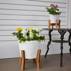 Southern Patio Contemporary Large 16 in. x 19.87 in. White Resin Composite Indoor Planter with Wood Stand -Achla Designs Shop white southern patio plant pots cmx 049371a c3 1000