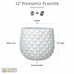 Southern Patio Pineapple 12 in. x 10.5 Weathered White Resin Composite Planter -Achla Designs Shop white southern patio plant pots cmx 069737 40 1000