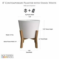 Southern Patio Contemporary 8 in. x 11.02 in. White Ceramic Indoor Planter With Wood Stand 16 Southern Patio Contemporary 8 in. x 11.02 in. White Ceramic Indoor Planter With Wood Stand -Achla Designs Shop white southern patio plant pots crm 049388 40 1000