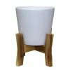 Southern Patio Contemporary 8 in. x 11.02 in. White Ceramic Indoor Planter With Wood Stand -Achla Designs Shop white southern patio plant pots crm 049388 64 1000