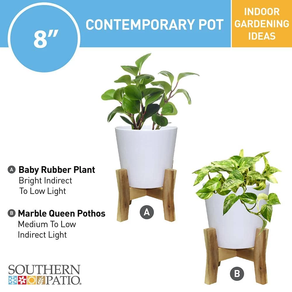 Southern Patio Contemporary 8 in. x 11.02 in. White Ceramic Indoor Planter With Wood Stand 8 Southern Patio Contemporary 8 in. x 11.02 in. White Ceramic Indoor Planter With Wood Stand - Image 6