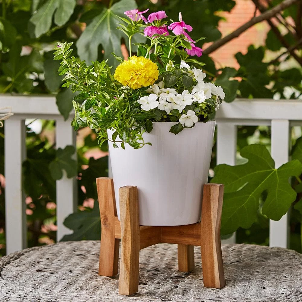Southern Patio Contemporary 8 in. x 11.02 in. White Ceramic Indoor Planter With Wood Stand 6 Southern Patio Contemporary 8 in. x 11.02 in. White Ceramic Indoor Planter With Wood Stand - Image 4