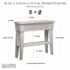 Southern Patio 36 in. x 11.8 in. x 31.5 in. White Plastic 40 Qt. Capacity Large Raised Garden Planter 16 Southern Patio 36 in. x 11.8 in. x 31.5 in. White Plastic 40 Qt. Capacity Large Raised Garden Planter -Achla Designs Shop white southern patio raised planter boxes hdr 091349a 40 1000