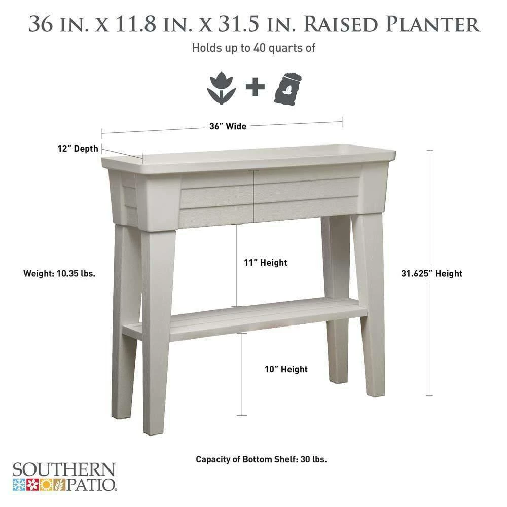 Southern Patio 36 in. x 11.8 in. x 31.5 in. White Plastic 40 Qt. Capacity Large Raised Garden Planter 5 Southern Patio 36 in. x 11.8 in. x 31.5 in. White Plastic 40 Qt. Capacity Large Raised Garden Planter - Image 3