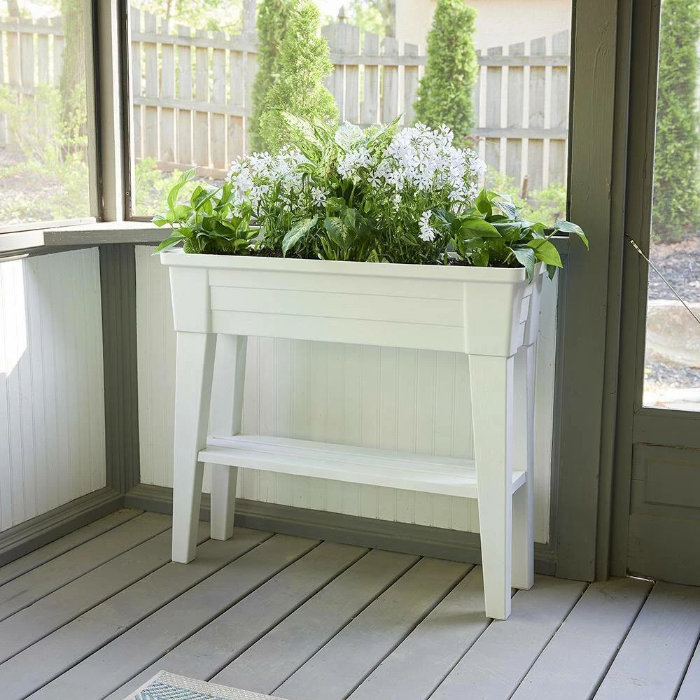 Southern Patio 36 in. x 11.8 in. x 31.5 in. White Plastic 40 Qt. Capacity Large Raised Garden Planter 6 Southern Patio 36 in. x 11.8 in. x 31.5 in. White Plastic 40 Qt. Capacity Large Raised Garden Planter - Image 4