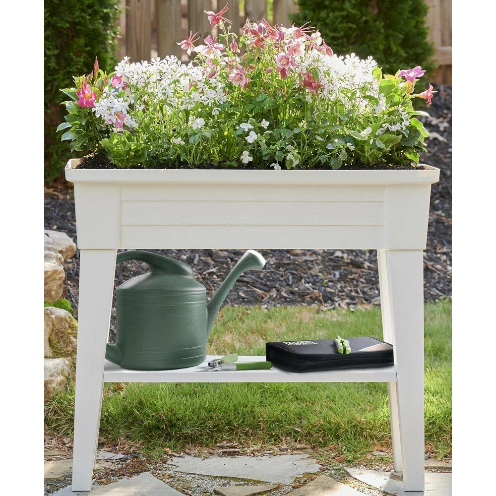 Southern Patio 36 in. x 11.8 in. x 31.5 in. White Plastic 40 Qt. Capacity Large Raised Garden Planter 4 Southern Patio 36 in. x 11.8 in. x 31.5 in. White Plastic 40 Qt. Capacity Large Raised Garden Planter - Image 2