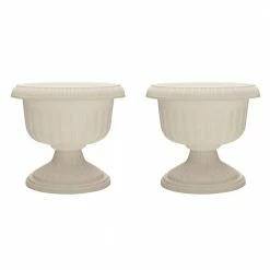 Southern Patio 18 in. White Resin Dynamic Outdoor Grecian Urn Planter Pot (2-Pack)